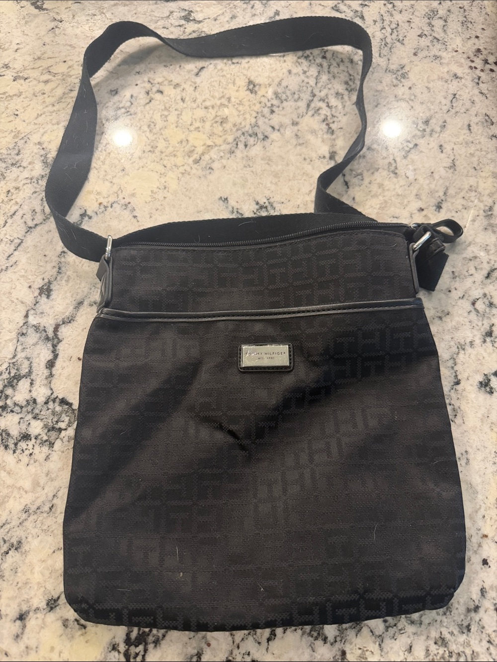 Tommy Hilfiger Black Patterned Messenger Crossbody Bag